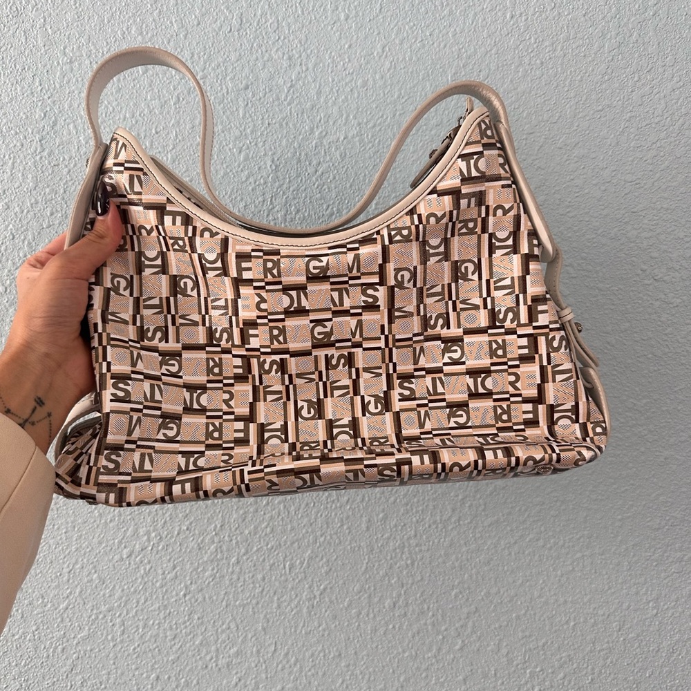 Salvatore Ferragamo Coated Canvas Leather Trim Shoulder Bag